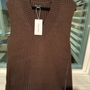Urban Revivo Brown Ribbed V-Neck Sweater Vest